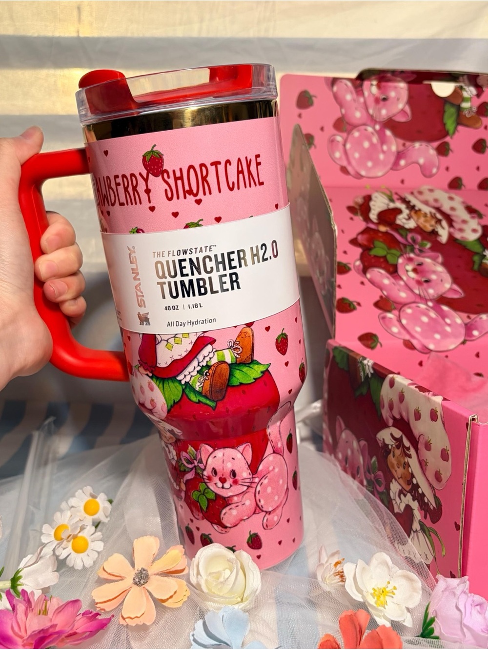 Stanley 40oz strawberry shortcake 🍓🍰quencher flowstate nwt box set topper